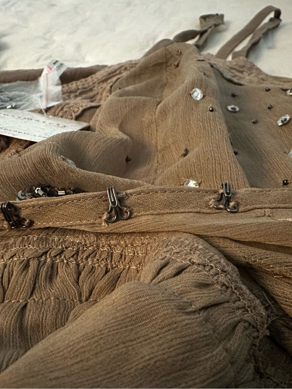 Free People Intimately Beaded Sequin Cami Taupe Lace Trim XL NWT - Picture 8 of 10